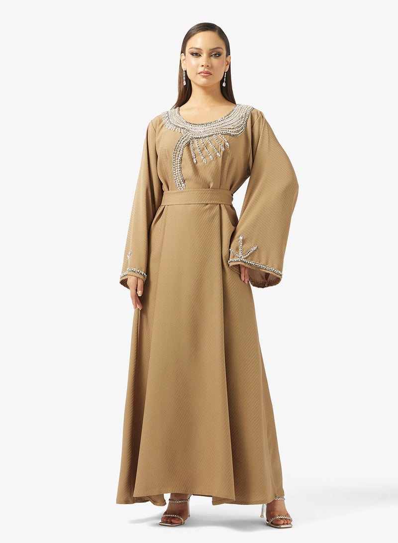 hayas closet Embellished Belted Jalabiya - Image 1